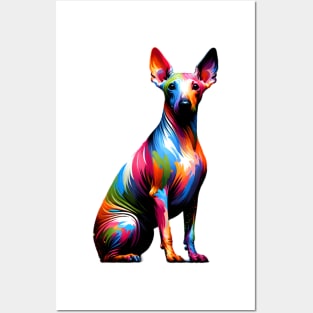 Bright American Hairless Terrier in Splash Paint Style Posters and Art